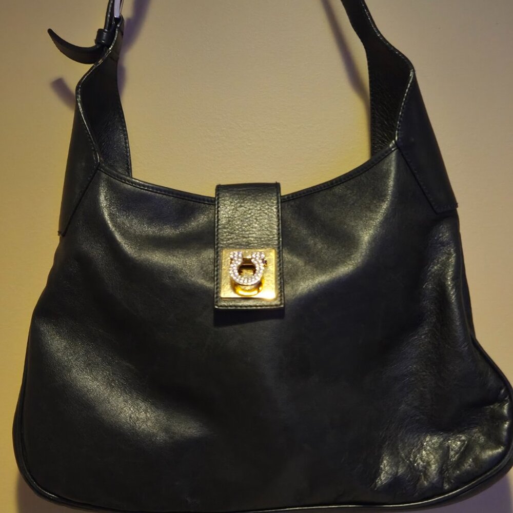 Salvatore Ferragamo Black Napa Leather Shoulder Bag